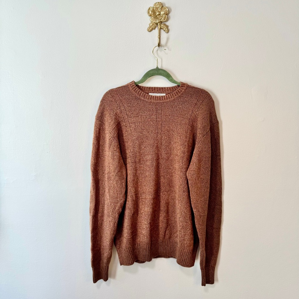 Vintage Geoffrey Beene Brown Textured Grid Cotton Crewneck Sweater L Academia